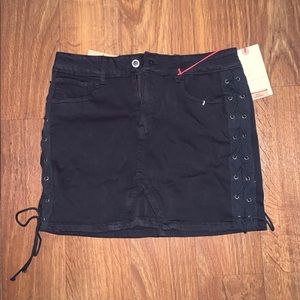 Black Denim Lace up Skirt